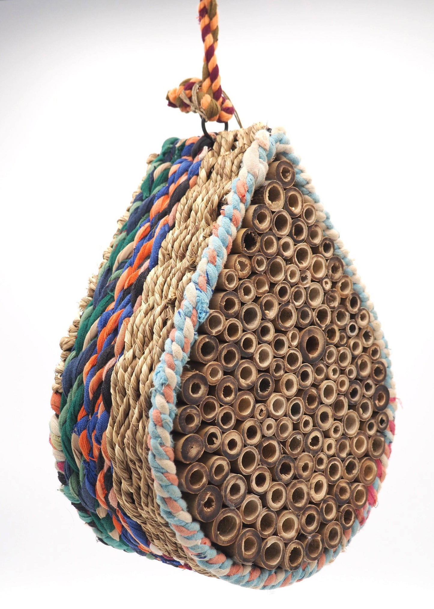 Munja And Reclaimed Fabric Eco Hanging Bee Home