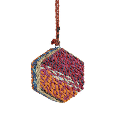 Munja And Reclaimed Sari Fabric Hanging Bee Home - Hexagon