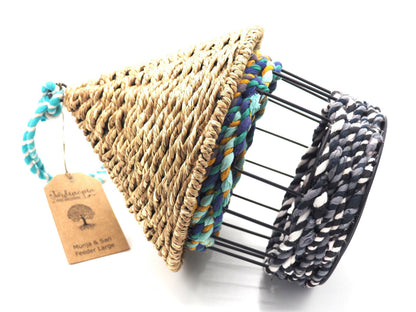 Munja And Reclaimed Fabric Eco Hanging Bird Feeder With Removable Metal Base - Large