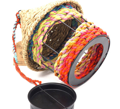 Munja And Reclaimed Fabric Eco Hanging Bird Feeder With Removable Metal Base - Large