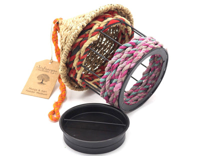 Munja And Reclaimed Fabric Eco Hanging Bird Feeder With Removable Metal Base - Medium