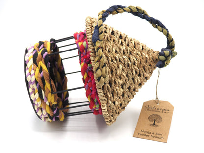 Munja And Reclaimed Fabric Eco Hanging Bird Feeder With Removable Metal Base - Medium