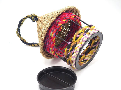 Munja And Reclaimed Fabric Eco Hanging Bird Feeder With Removable Metal Base - Medium
