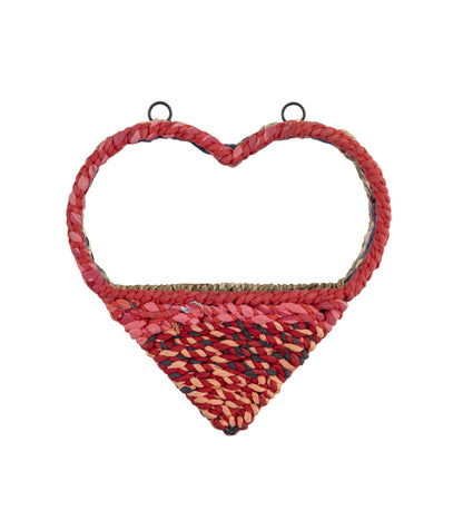 Munja And Reclaimed Sari Fabric Heart Wall Bird Feeder