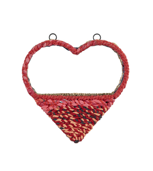 Munja And Reclaimed Sari Fabric Heart Wall Bird Feeder