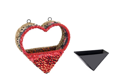 Munja And Reclaimed Sari Fabric Heart Wall Bird Feeder