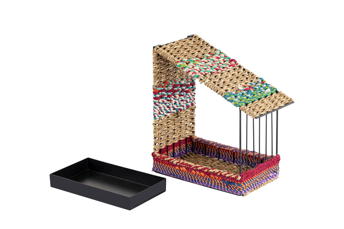 Munja And Reclaimed Sari Fabric House Wall Bird Feeder - Medium