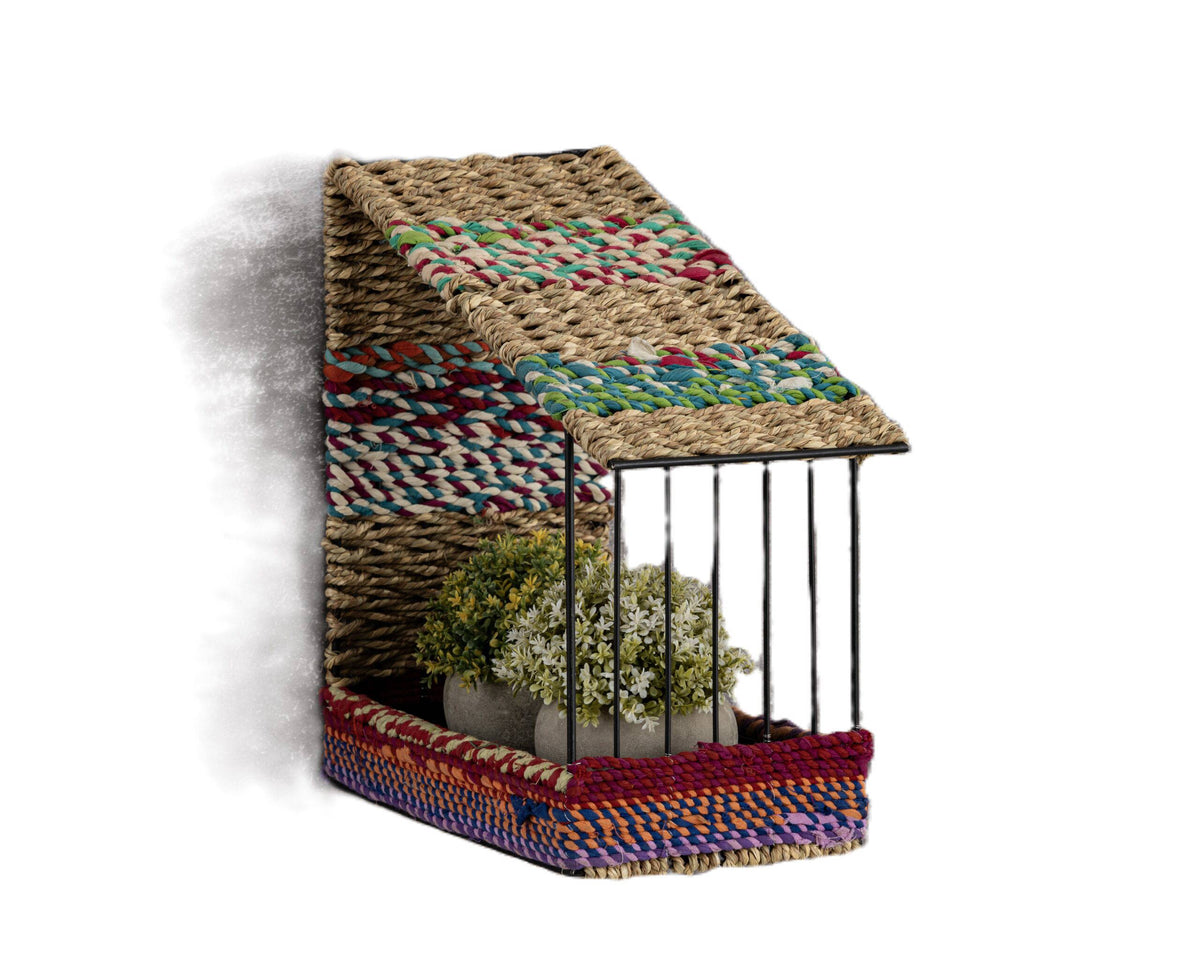 Munja And Reclaimed Sari Fabric House Wall Bird Feeder - Medium