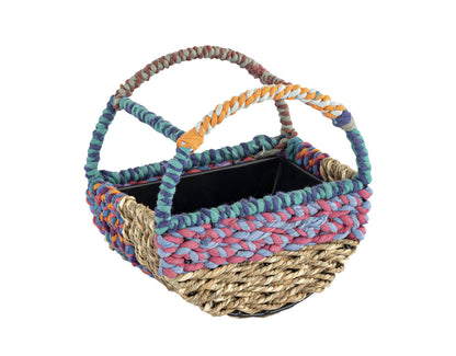 Munja And Reclaimed Sari Fabric Circular Wall Bird Feeder - Large
