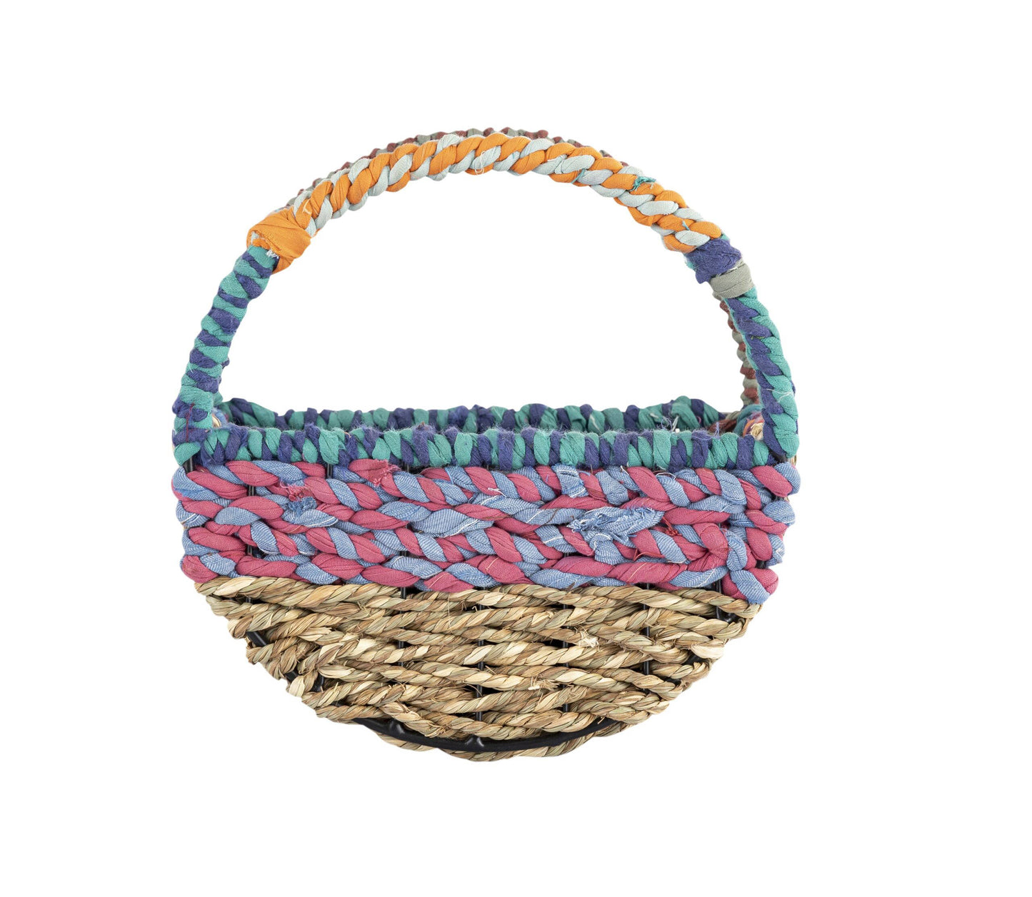Munja And Reclaimed Sari Fabric Circular Wall Bird Feeder - Large
