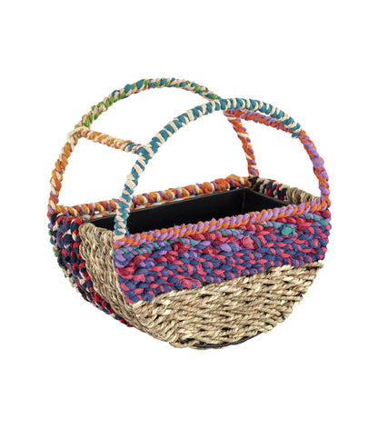 Munja And Reclaimed Sari Fabric Circular Wall Feeder - Medium