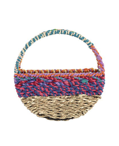 Munja And Reclaimed Sari Fabric Circular Wall Feeder - Medium