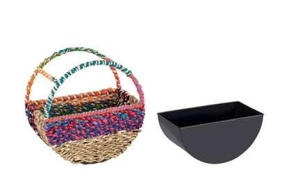 Munja And Reclaimed Sari Fabric Circular Wall Feeder - Medium