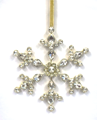 AUSTRIAN GLASS SNOWFLAKE ON GOLD VELVET RIBBON LOOP