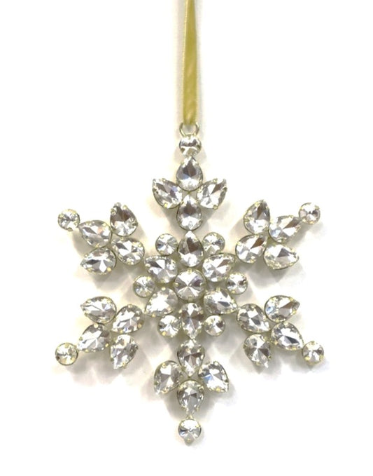 AUSTRIAN GLASS SNOWFLAKE ON GOLD VELVET RIBBON LOOP