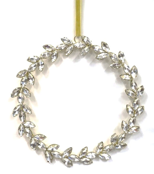 AUSTRIAN GLASS WREATH ON GOLD VELVET RIBBON LOOP