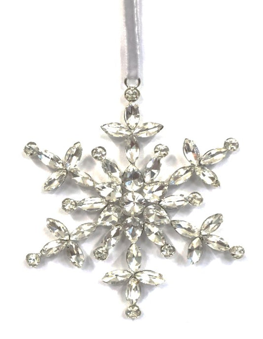 AUSTRIAN GLASS SNOWFLAKE ON SILVER RIBBON LOOP