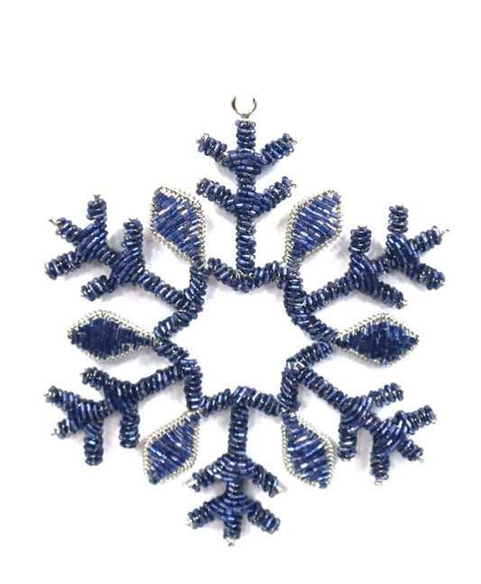 INDIAN BEADED ACRYLIC HANGING SNOWFLAKE ON WHITE VELVET RIBBON LOOP