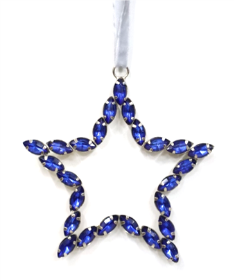 INDIAN BEADED ACRYLIC HANGING SNOWFLAKE ON SILVER VELVET RIBBON LOOP