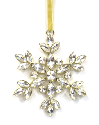 AUSTRIAN GLASS SNOWFLAKE ON GOLD VELVET RIBBON LOOP