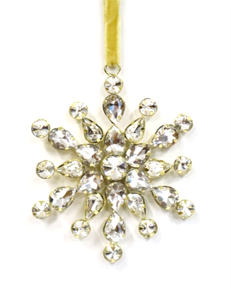 AUSTRIAN GLASS SNOWFLAKE ON GOLD VELVET RIBBON LOOP