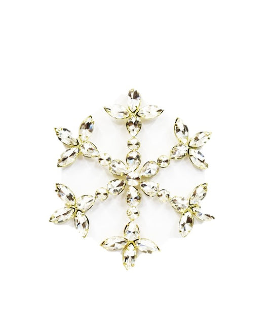 AUSTRIAN GLASS SNOWFLAKE ON GOLD VELVET RIBBON LOOP