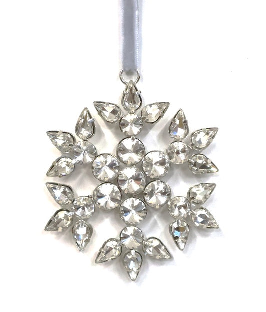 AUSTRIAN GLASS SNOWFLAKE ON SILVER RIBBON LOOP