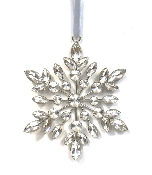 AUSTRIAN GLASS SNOWFLAKE ON SILVER VELVET LOOP