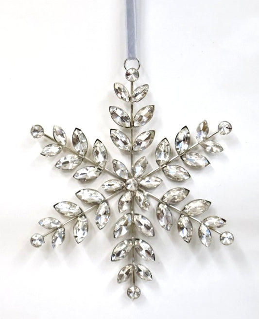 AUSTRIAN GLASS SNOWFLAKE ON SILVER VELVET RIBBON LOOP