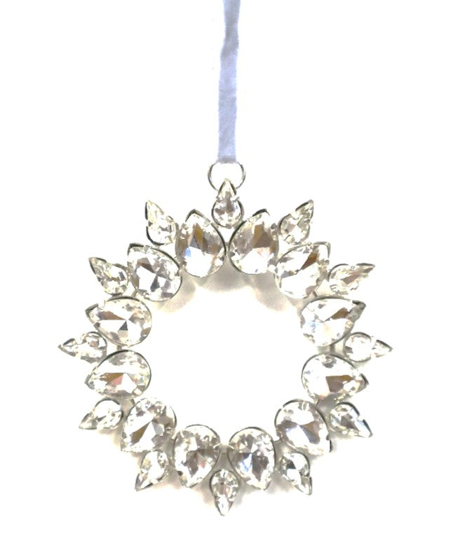 AUSTRIAN GLASS WREATH ON SILVER VELVET LOOP