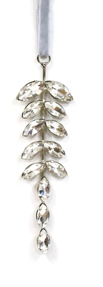 AUSTRIAN GLASS ICICLE ON SILVER VELVET RIBBON LOOP