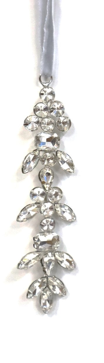 AUSTRIAN GLASS ICICLE ON SILVER VELVET RIBBON LOOP