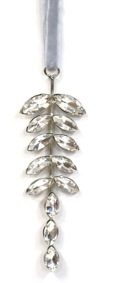 AUSTRIAN GLASS ICICLE ON SILVER VELVET RIBBON LOOP