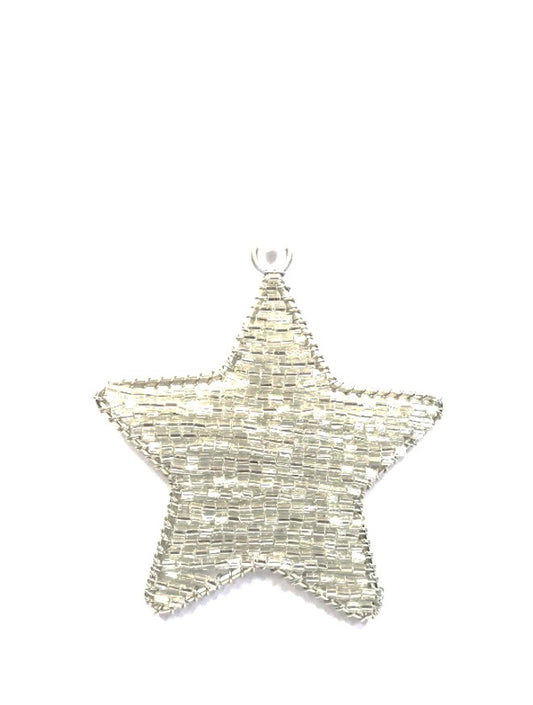 INDIAN GLASS AND ACRYLIC BEAD STAR ON WHITE VELVT LOOP