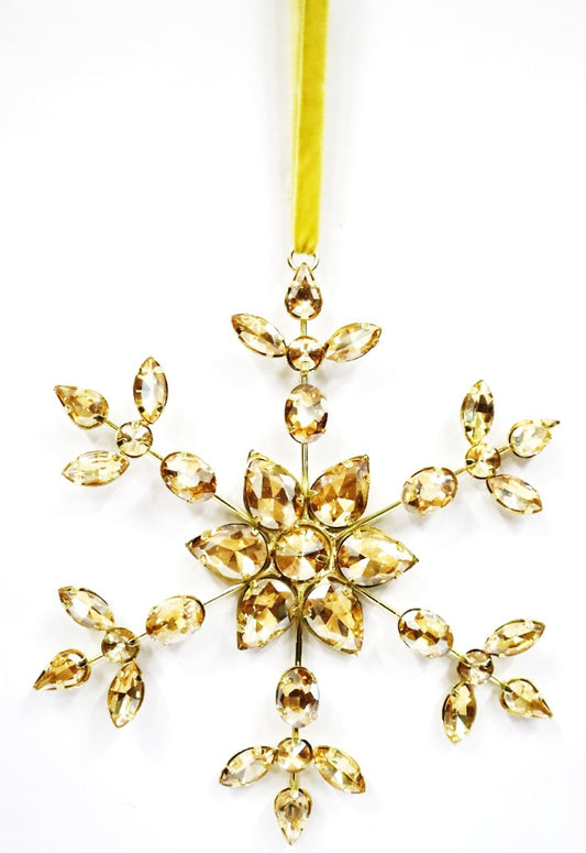 AUSTRIAN GLASS SNOWFLAKE ON GOLD VELVET RIBBON