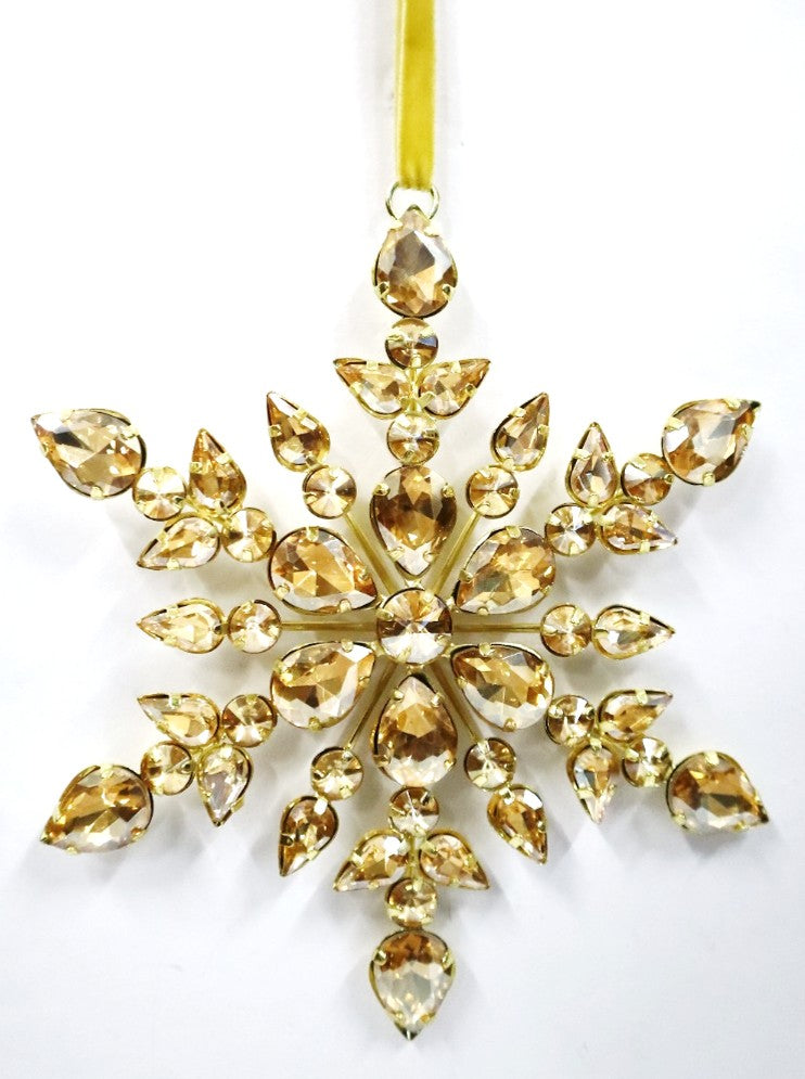 AUSTRIAN GLASS SNOWFLAKE ON GOLD VELVET RIBBON