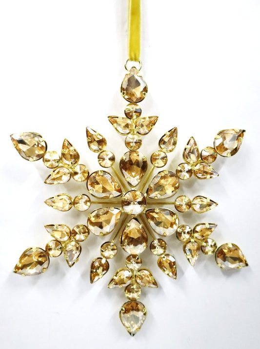 AUSTRIAN GLASS SNOWFLAKE ON GOLD VELVET RIBBON
