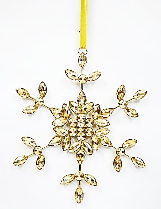 AUSTRIAN GLASS SNOWFLAKE ON GOLD VELVET RIBBON