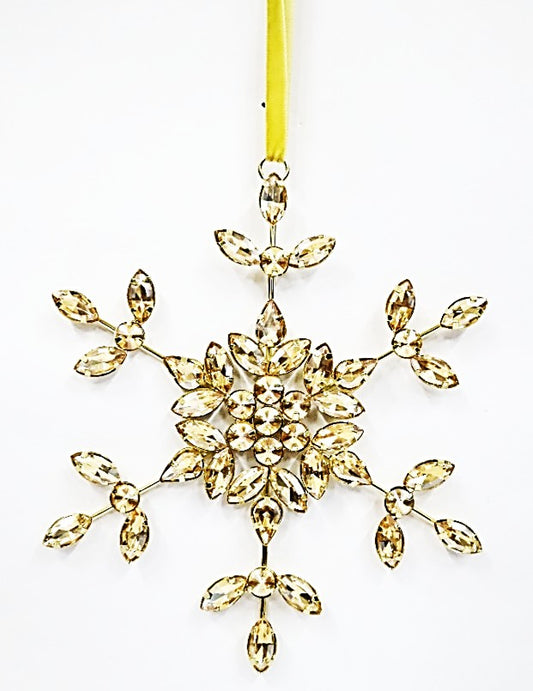 AUSTRIAN GLASS SNOWFLAKE ON GOLD VELVET RIBBON