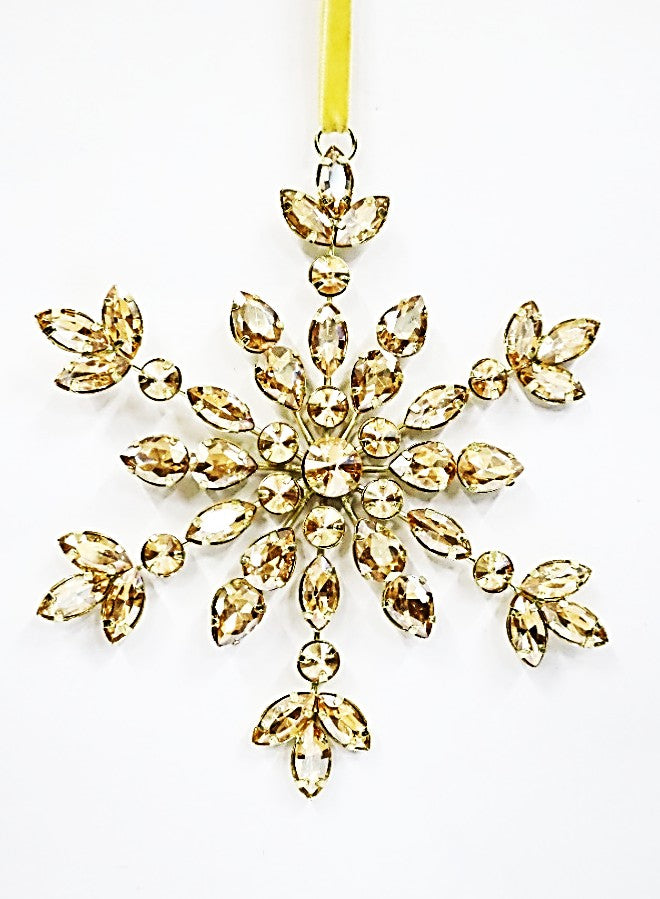 AUSTRIAN GLASS SNOWFLAKE ON GOLD VELVET RIBBON