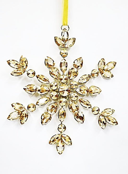 AUSTRIAN GLASS SNOWFLAKE ON GOLD VELVET RIBBON