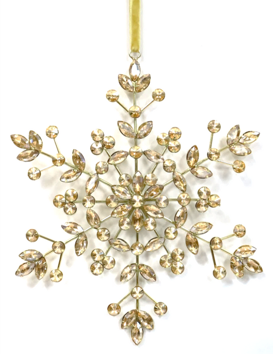 AUSTRIAN GLASS SNOWFLAKE ON GOLD VELVET RIBBON