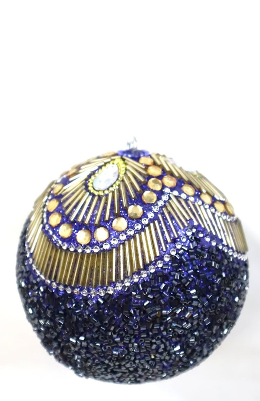 INDIAN GLASS BEADED BAUBLE WITH SILVER VELVET RIBBON LOOP