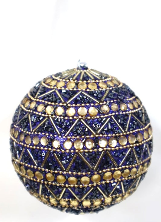INDIAN GLASS BEADED BAUBLE WITH SILVER VELVET RIBBON LOOP