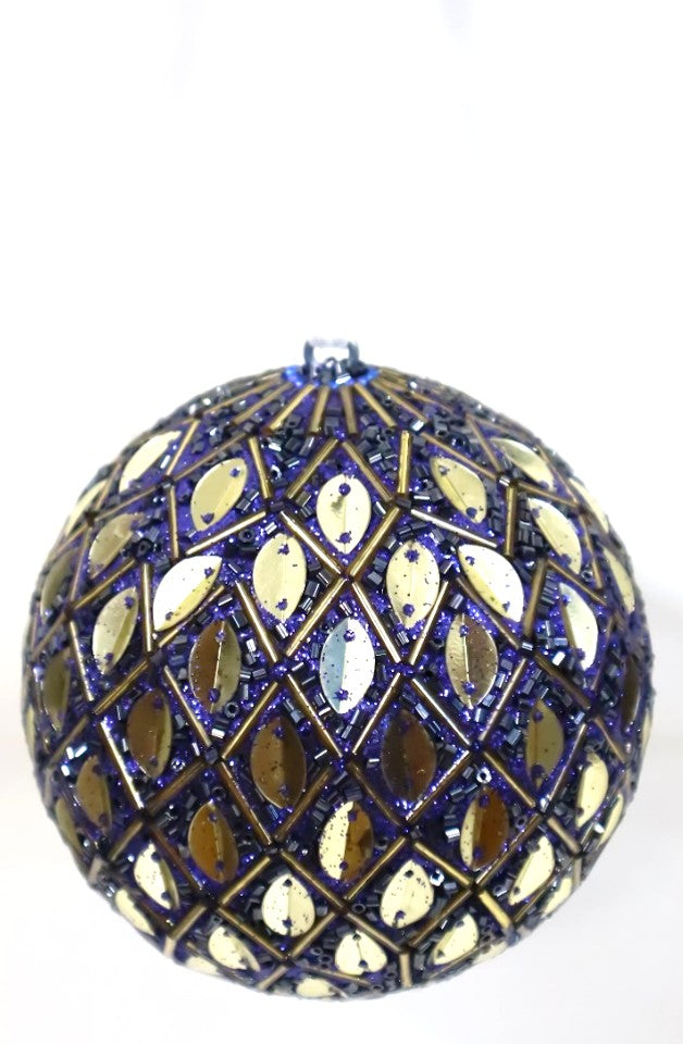 INDIAN GLASS BEADED BAUBLE WITH WHITE VELVET RIBBON LOOP