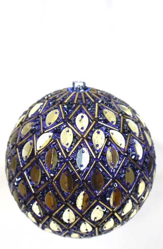 INDIAN GLASS BEADED BAUBLE WITH WHITE VELVET RIBBON LOOP