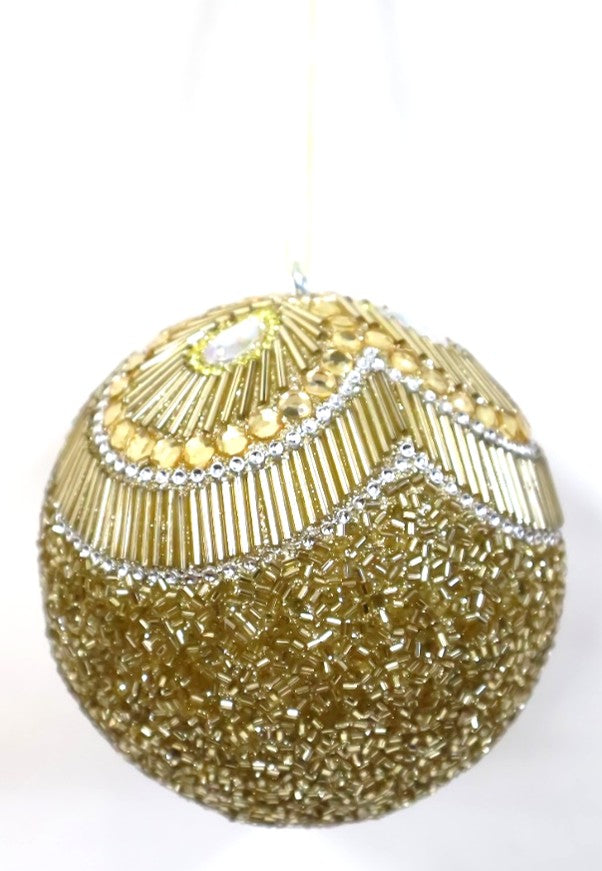 INDISN GLASS BEADED BAUBLE WITH GOLD VELVET RIBBON LOOP