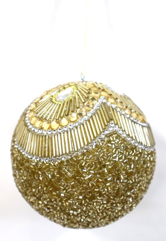INDISN GLASS BEADED BAUBLE WITH GOLD VELVET RIBBON LOOP