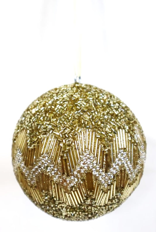 INDISN GLASS BEADED BAUBLE WITH GOLD VELVET RIBBON LOOP