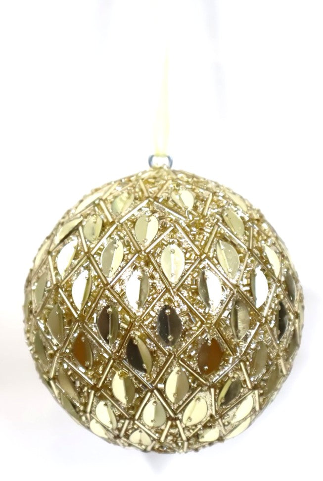 INDISN GLASS BEADED BAUBLE WITH GOLD VELVET RIBBON LOOP